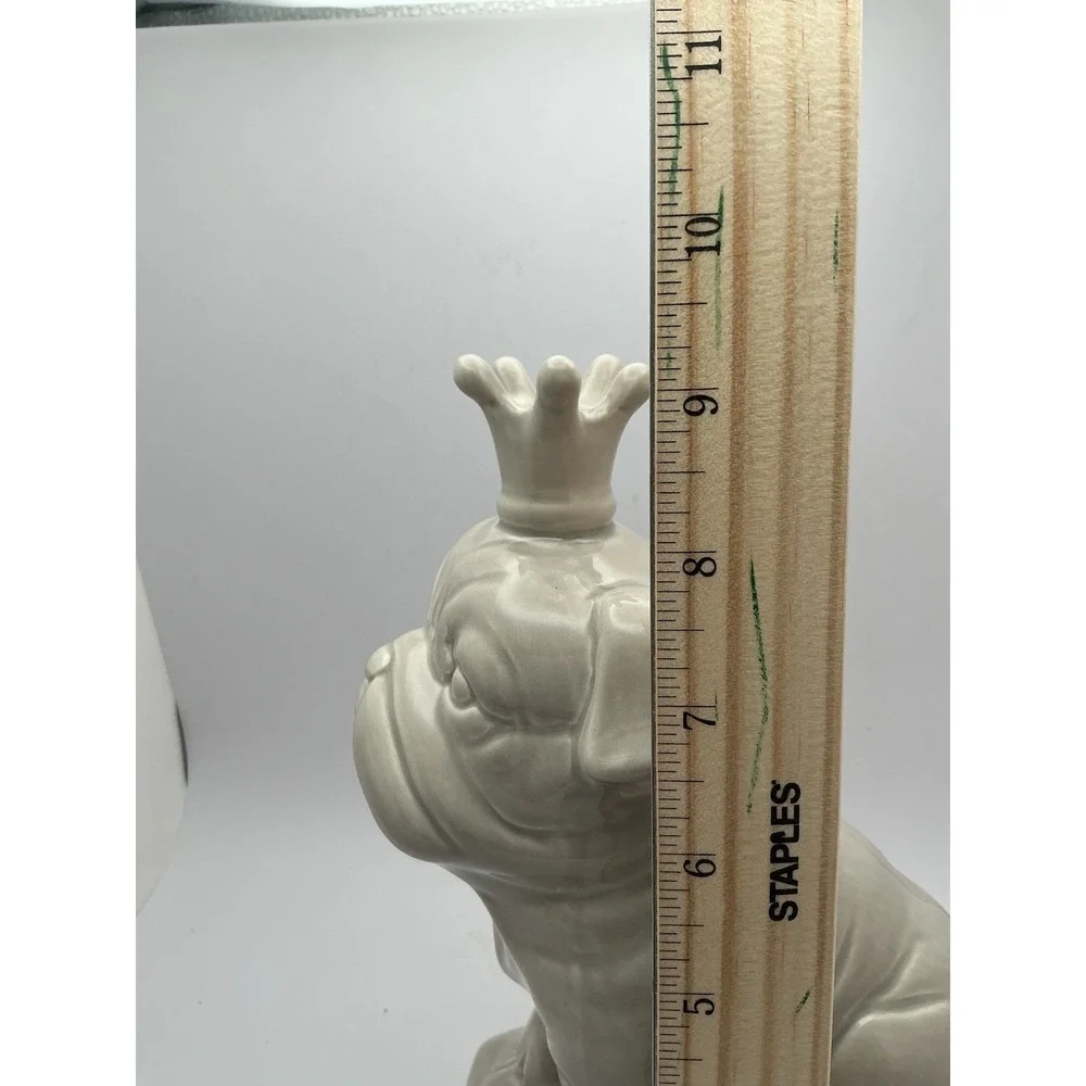 Ceramic British Bulldog with Crown Sitting On A Cushion, Glossy,‎ Light Gray